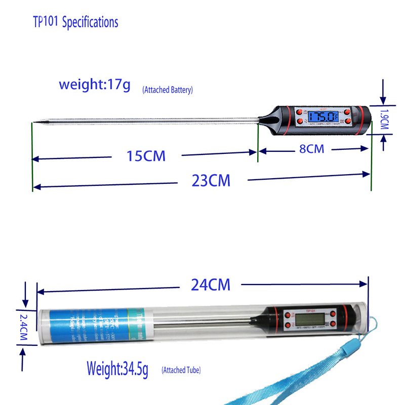 Family Electronic Stainless Steel Sheet Blue Backlight BBQ Thermometer for Cooking