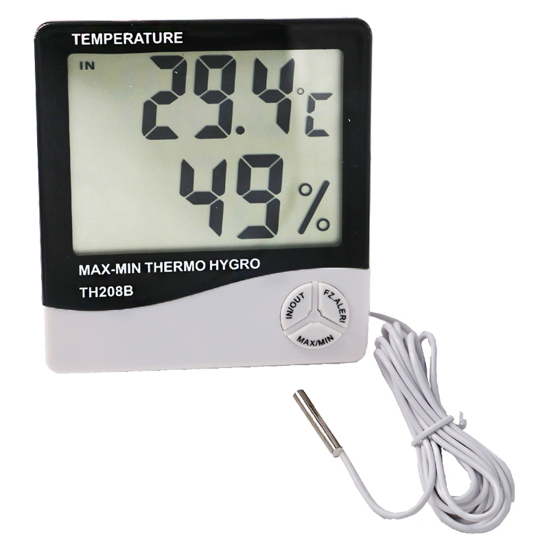 High Precision Factory Price Sound-light Alarm LCD Thermo Hygrometer with External Sensor