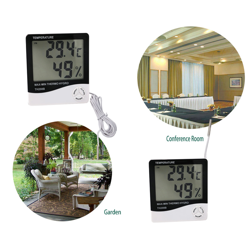 High Precision Factory Price Sound-light Alarm LCD Thermo Hygrometer with External Sensor