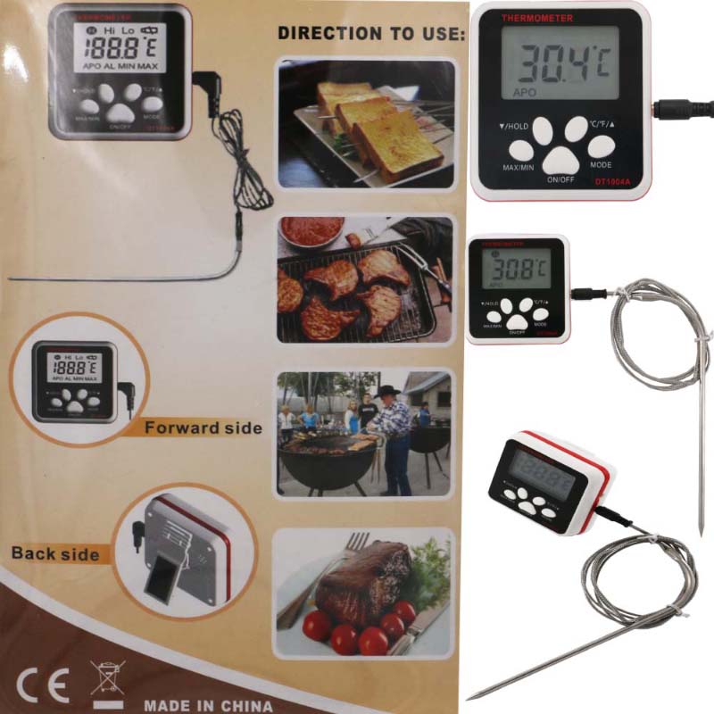 Digital Food Thermometer with Stainless Steel Probe LCD Display Instant Read Screen