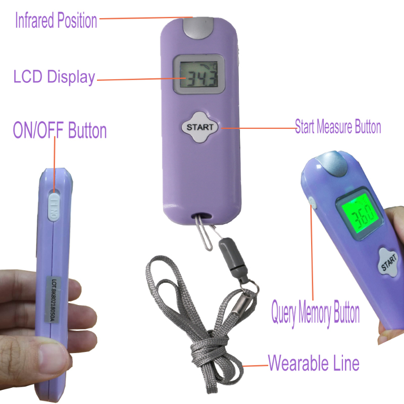 Multiple Functions Instant Read Human Non-contact Infrared Surface Thermometer with One Sling 32 Memories Mode