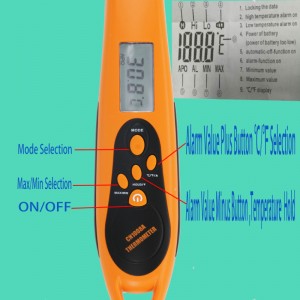 Woodpecker Shape High/Low Temperature Alarm Alert High Performing Safty Aseptic Food Thermometer with Folded Probe